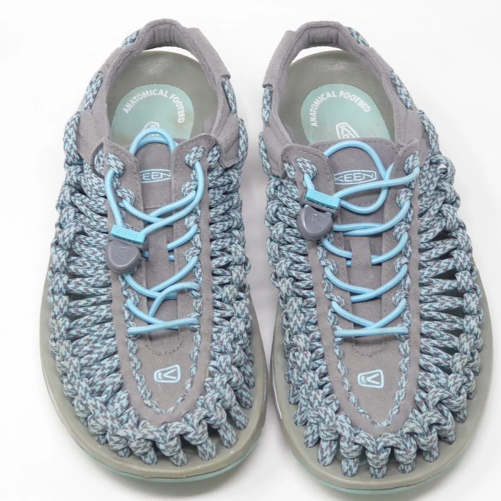 KEEN Womens Uneek Sandals Grey Blue Woven Cord 8.5